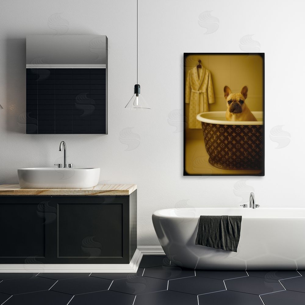 Grotto Studios Couture French Bulldog in Luxury Tub Stretched Canvas Wall Art in Room
