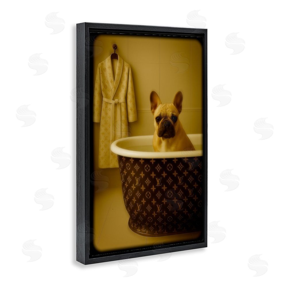 Grotto Studios Couture French Bulldog in Luxury Tub Black Floating Frame Canvas Wall Art Print