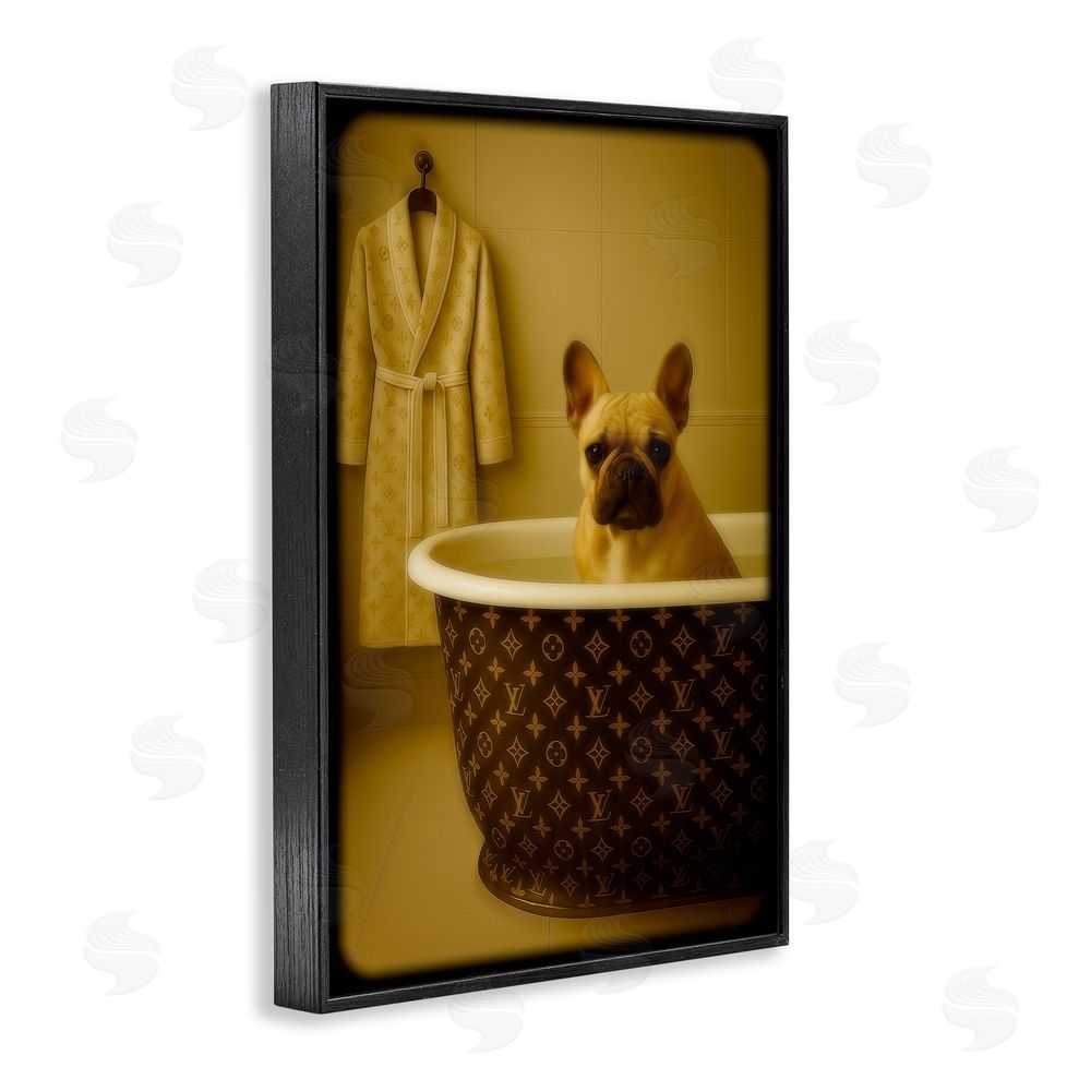 Grotto Studios Couture French Bulldog in Luxury Tub Black Framed Giclee Wall Art Print
