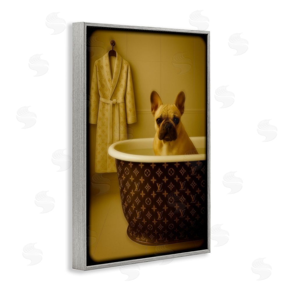 Grotto Studios Couture French Bulldog in Luxury Tub Gray Framed Giclee Wall Art Print