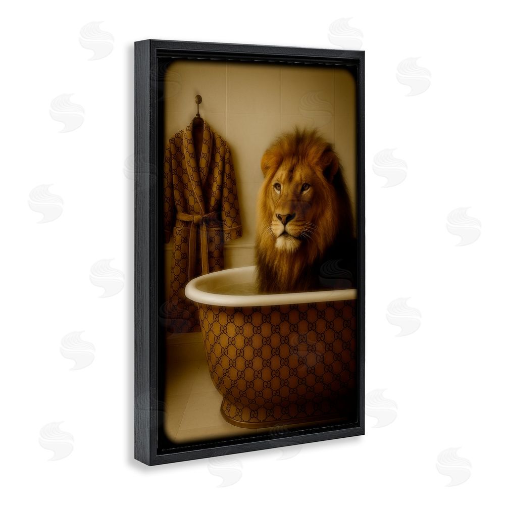 Grotto Studios Couture Lion in Luxury Tub Black Floating Frame Canvas Wall Art Print