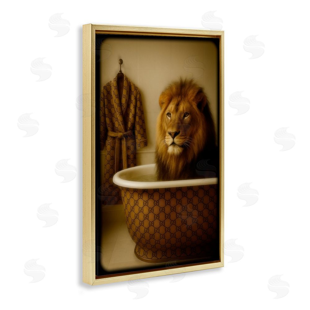 Grotto Studios Couture Lion in Luxury Tub Gold Floating Frame Canvas Wall Art Print