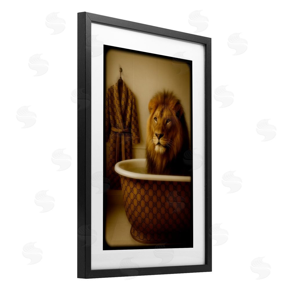 Grotto Studios Couture Lion in Luxury Tub Black Framed Print Under Glass Wall Art