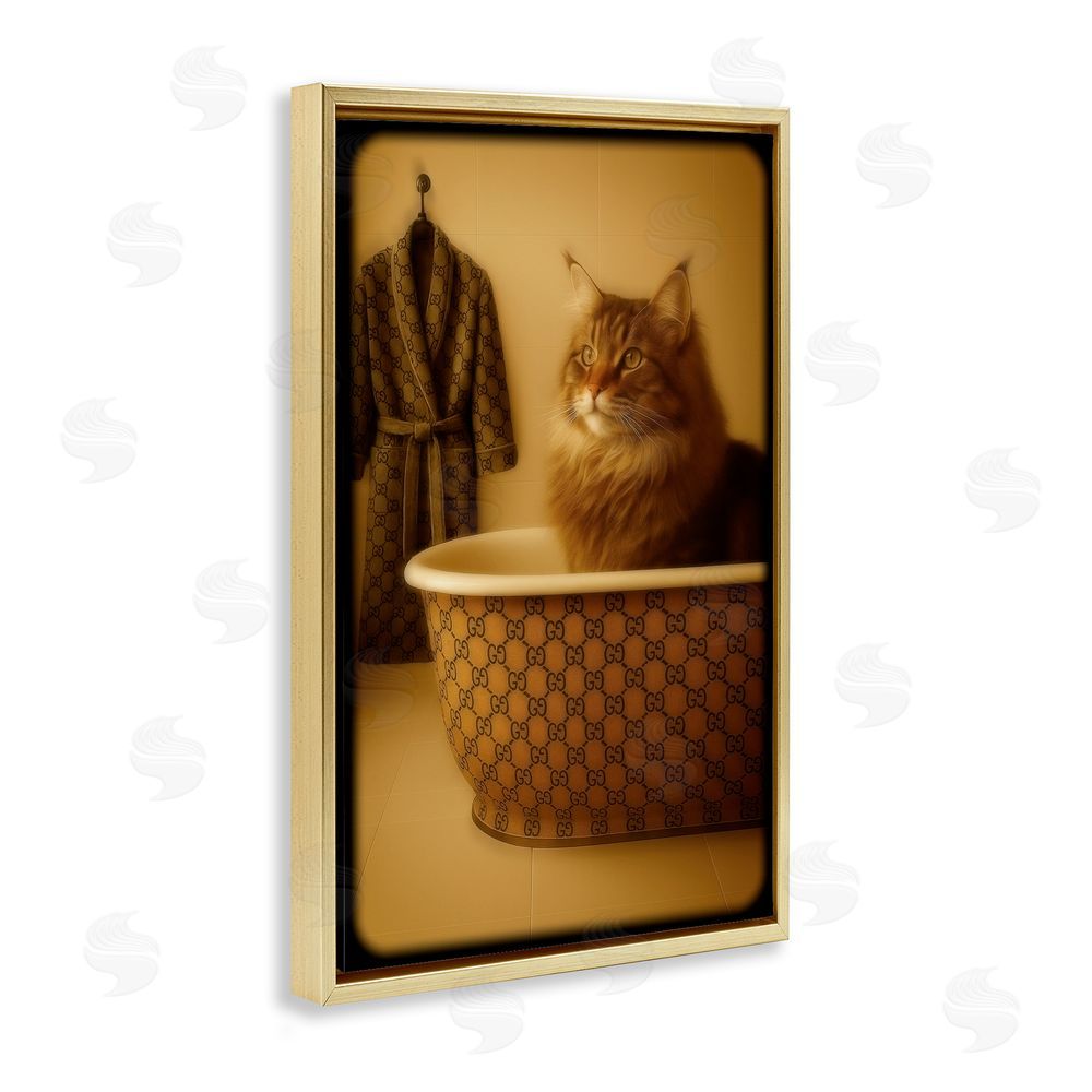 Grotto Studios Couture Main Coon in Luxury Tub Gold Floating Frame Canvas Wall Art Print