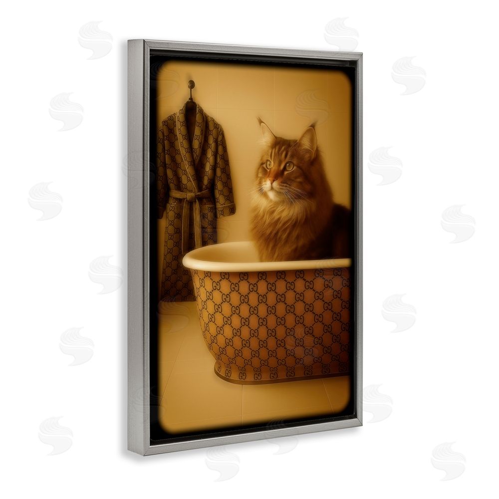 Grotto Studios Couture Main Coon in Luxury Tub Gray Floating Frame Canvas Wall Art Print