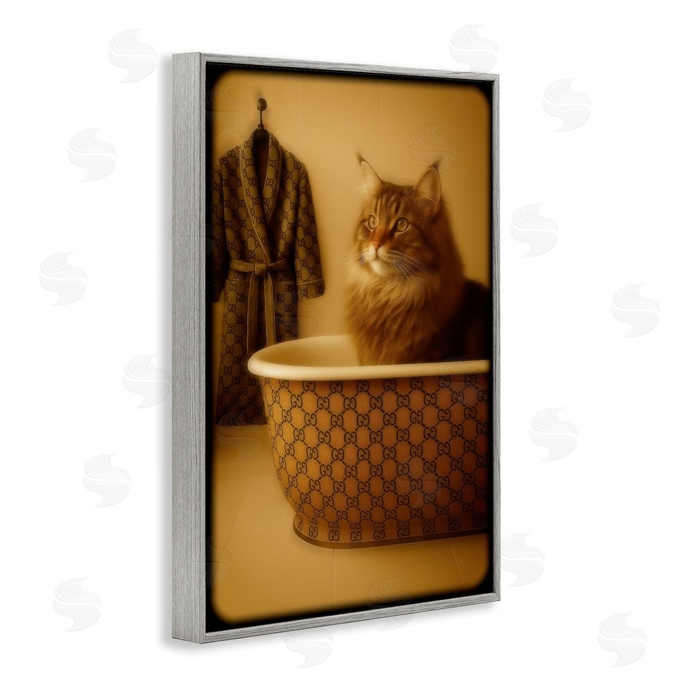 Grotto Studios Couture Main Coon in Luxury Tub Gray Framed Giclee Wall Art Print