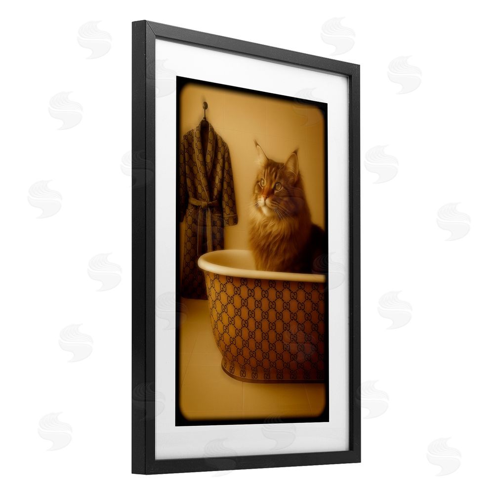 Grotto Studios Couture Main Coon in Luxury Tub Black Framed Print Under Glass Wall Art
