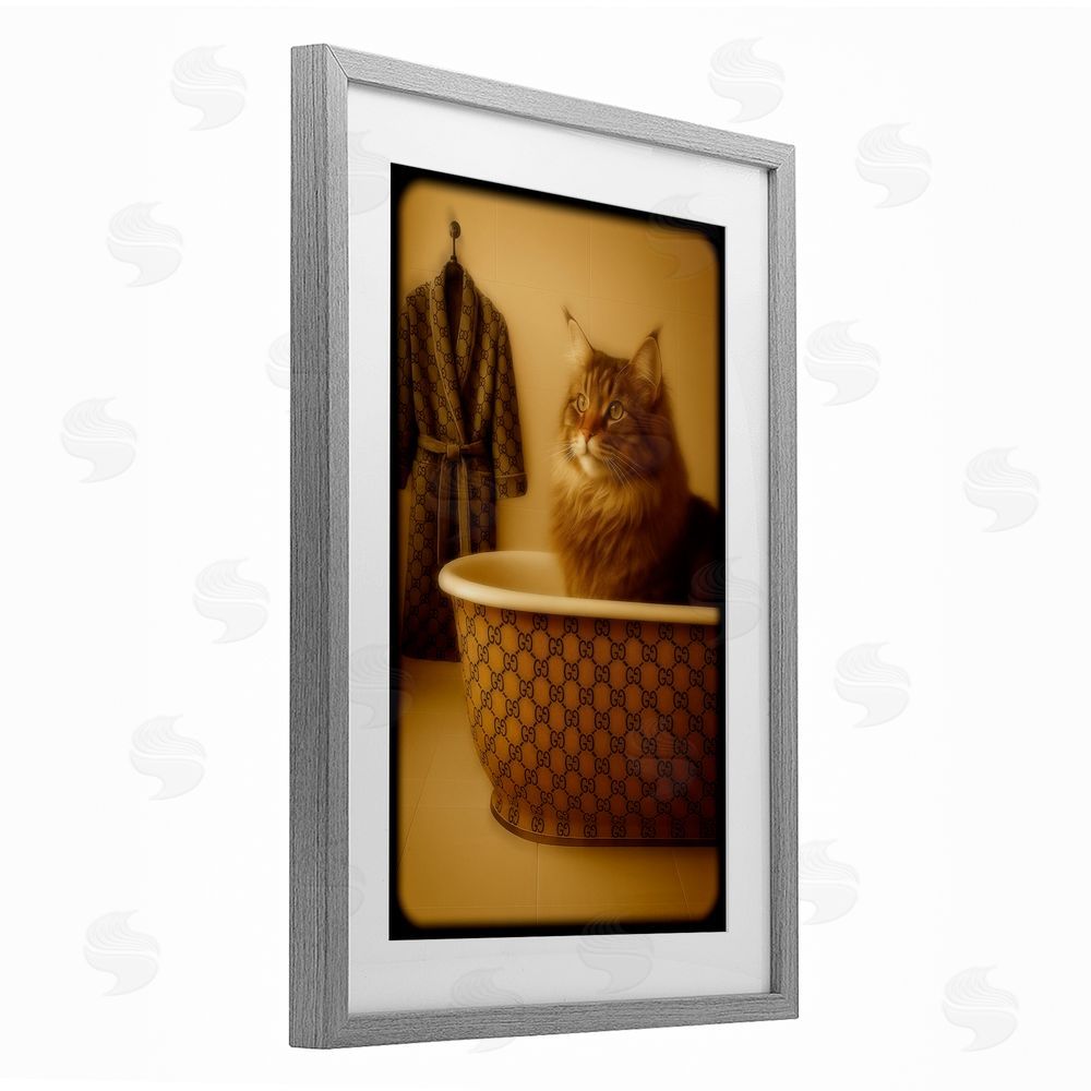 Grotto Studios Couture Main Coon in Luxury Tub Gray Framed Print Under Glass Wall Art