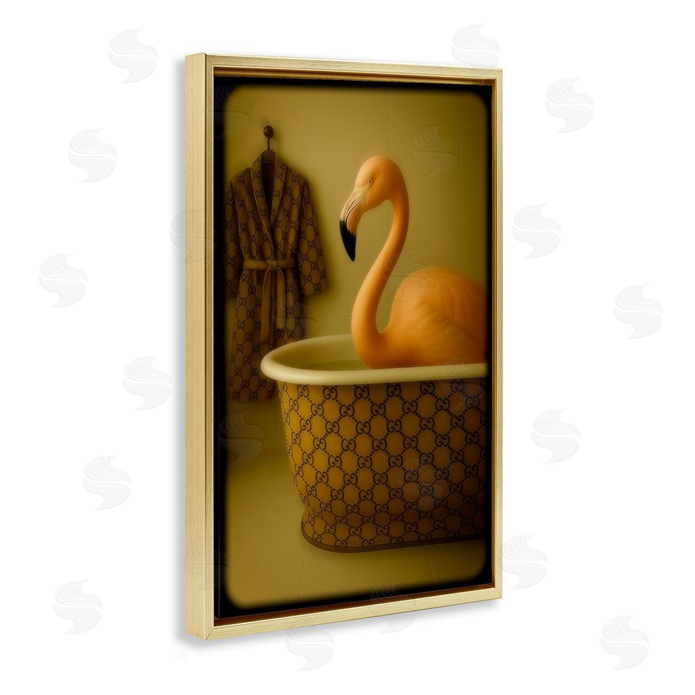 Grotto Studios Couture Flamingo in Luxury Tub Gold Floating Frame Canvas Wall Art Print