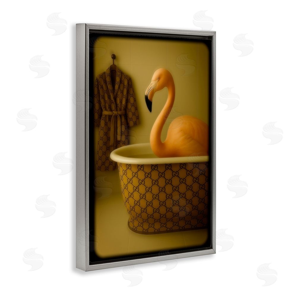 Grotto Studios Couture Flamingo in Luxury Tub Gray Floating Frame Canvas Wall Art Print