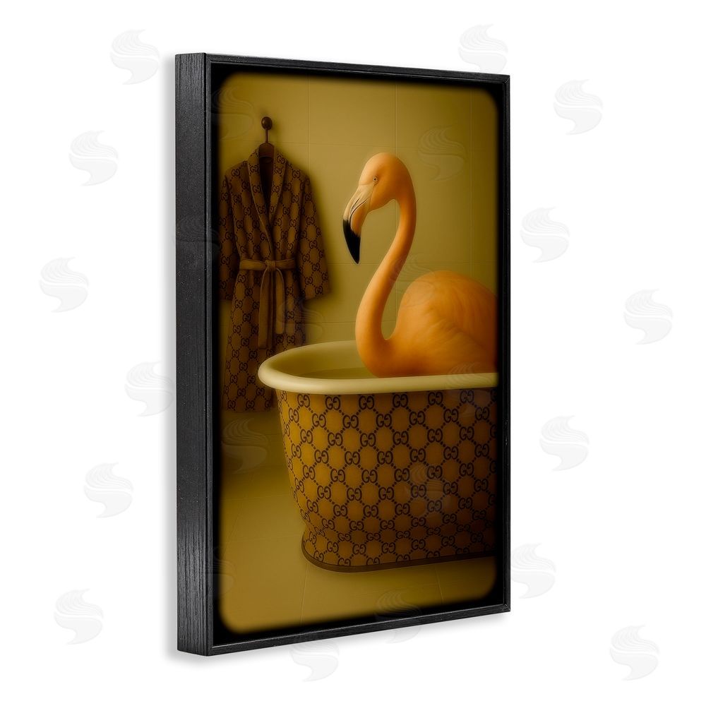 Grotto Studios Couture Flamingo in Luxury Tub Black Framed Giclee Wall Art Print