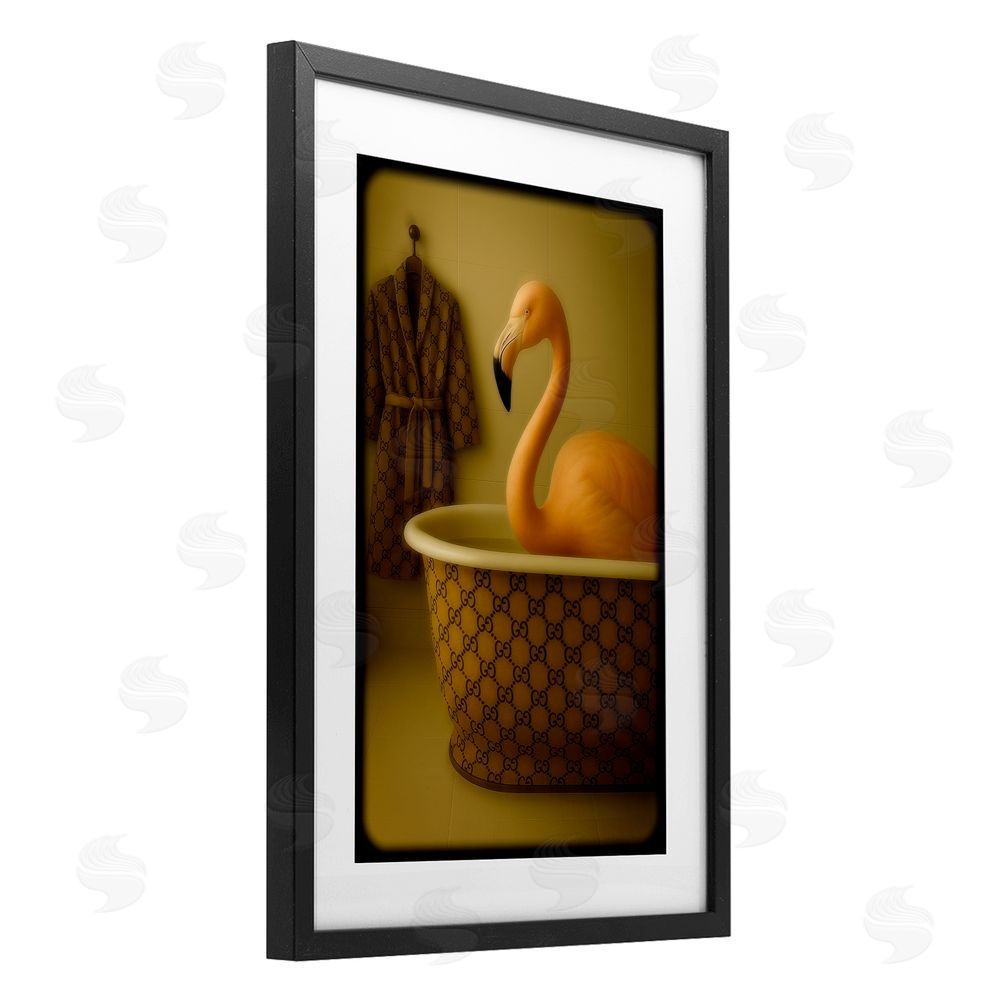 Grotto Studios Couture Flamingo in Luxury Tub Black Framed Print Under Glass Wall Art