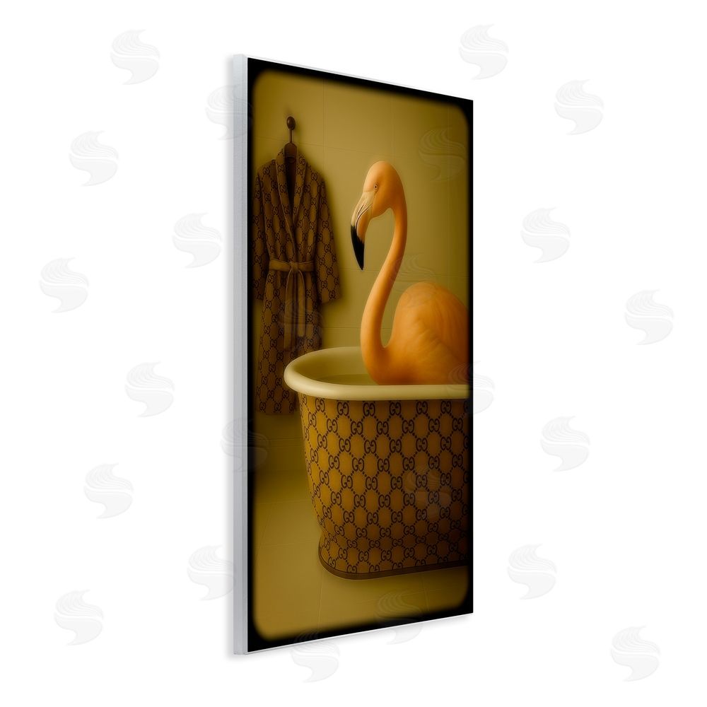 Grotto Studios Couture Flamingo in Luxury Tub Wall Plaque with Fixed Lithograph Print