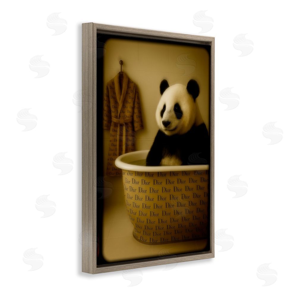 Grotto Studios Couture Panda in Luxury Tub Brown Floating Frame Canvas Wall Art Print