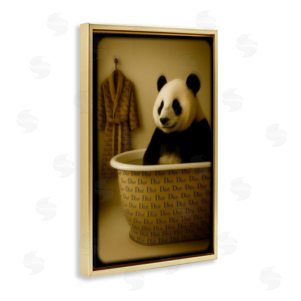 Grotto Studios Couture Panda in Luxury Tub Gold Floating Frame Canvas Wall Art Print