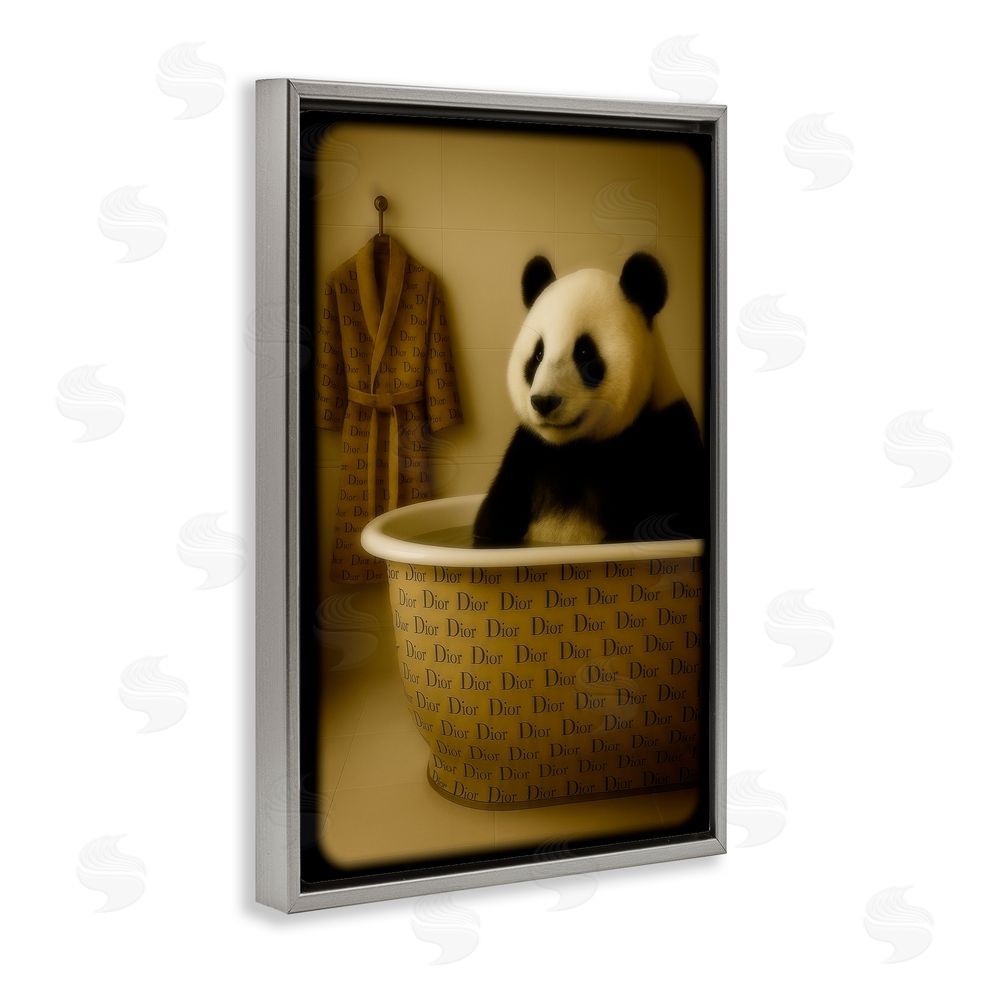 Grotto Studios Couture Panda in Luxury Tub Gray Floating Frame Canvas Wall Art Print
