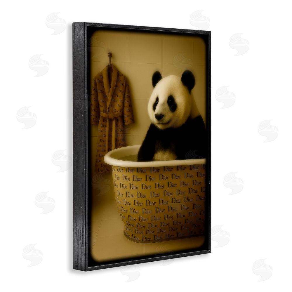 Grotto Studios Couture Panda in Luxury Tub Black Framed Giclee Wall Art Print