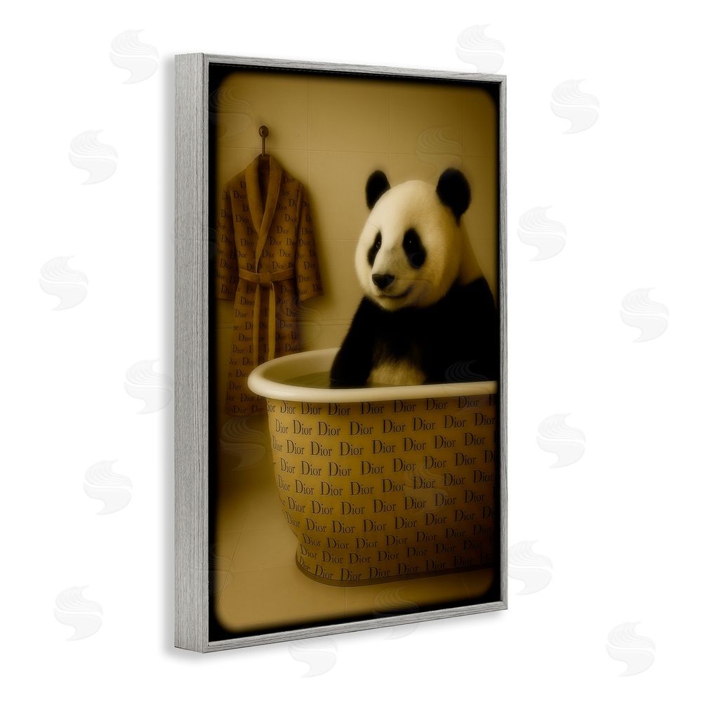 Grotto Studios Couture Panda in Luxury Tub Gray Framed Giclee Wall Art Print