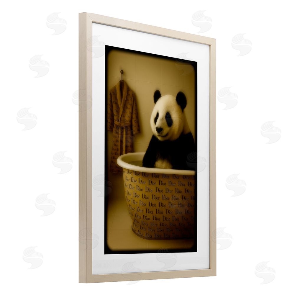 Grotto Studios Couture Panda in Luxury Tub Brown Framed Print Under Glass Wall Art