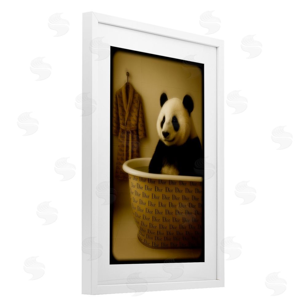 Grotto Studios Couture Panda in Luxury Tub White Framed Print Under Glass Wall Art