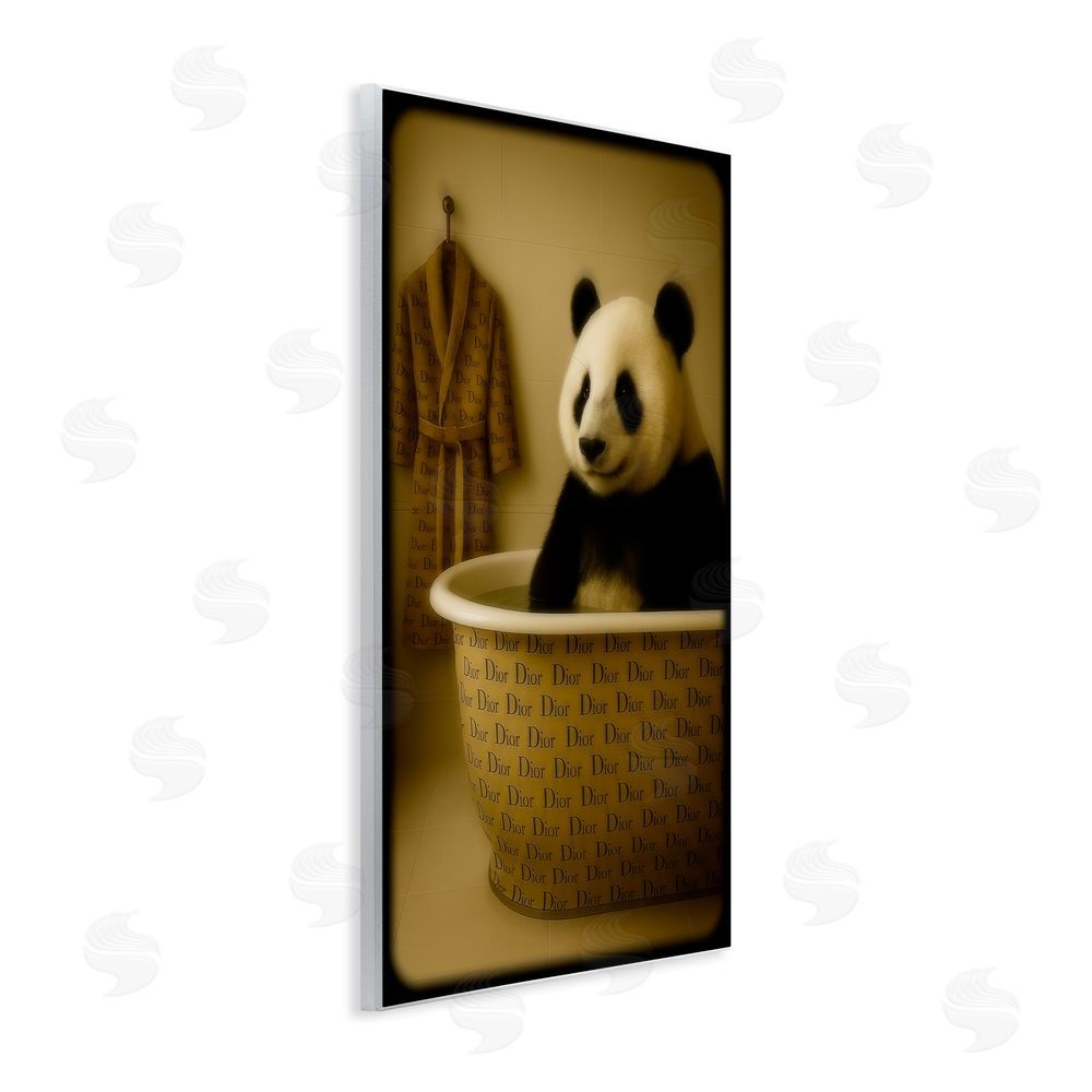 Grotto Studios Couture Panda in Luxury Tub Wall Plaque with Fixed Lithograph Print