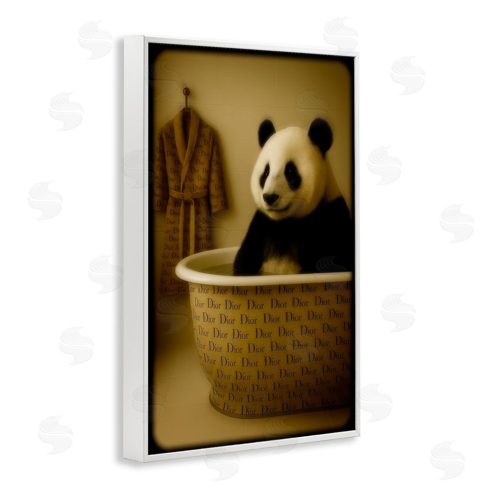 Grotto Studios Couture Panda in Luxury Tub White Framed Giclee Wall Art Print