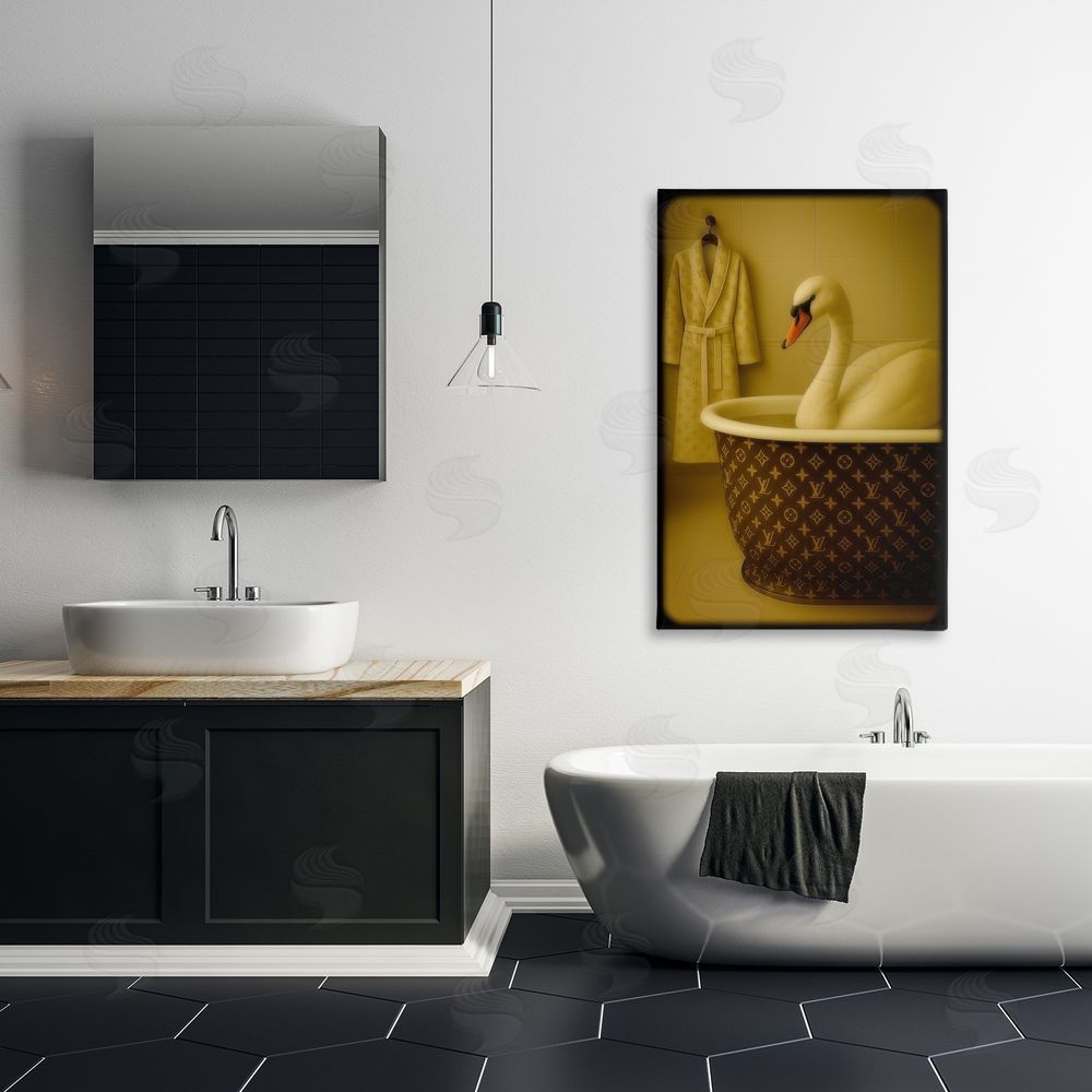 Grotto Studios Couture Swan in Luxury Tub Stretched Canvas Wall Art in Room