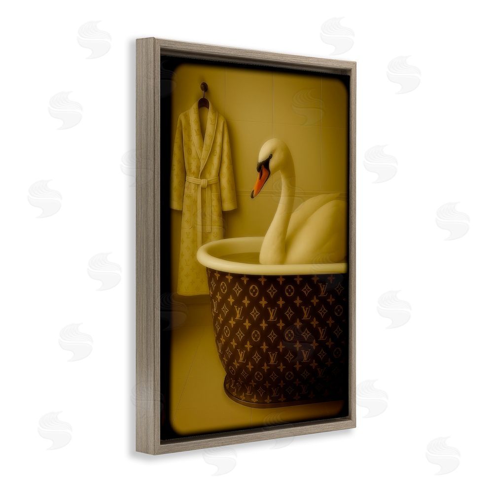 Grotto Studios Couture Swan in Luxury Tub Brown Floating Frame Canvas Wall Art Print