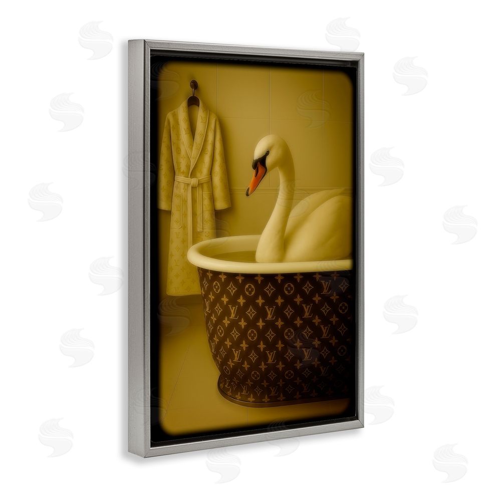 Grotto Studios Couture Swan in Luxury Tub Gray Floating Frame Canvas Wall Art Print