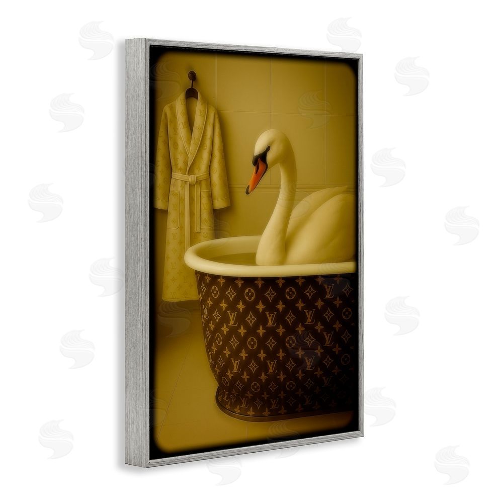 Grotto Studios Couture Swan in Luxury Tub Gray Framed Giclee Wall Art Print