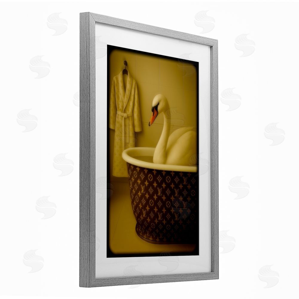 Grotto Studios Couture Swan in Luxury Tub Gray Framed Print Under Glass Wall Art