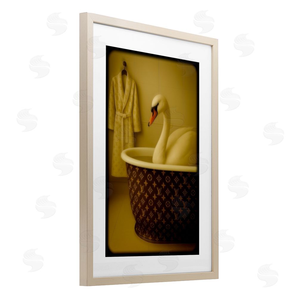 Grotto Studios Couture Swan in Luxury Tub Brown Framed Print Under Glass Wall Art