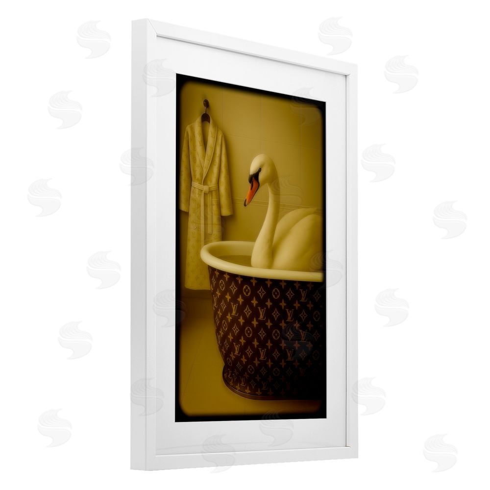 Grotto Studios Couture Swan in Luxury Tub White Framed Print Under Glass Wall Art