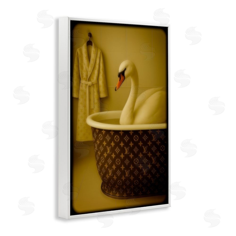 Grotto Studios Couture Swan in Luxury Tub White Framed Giclee Wall Art Print