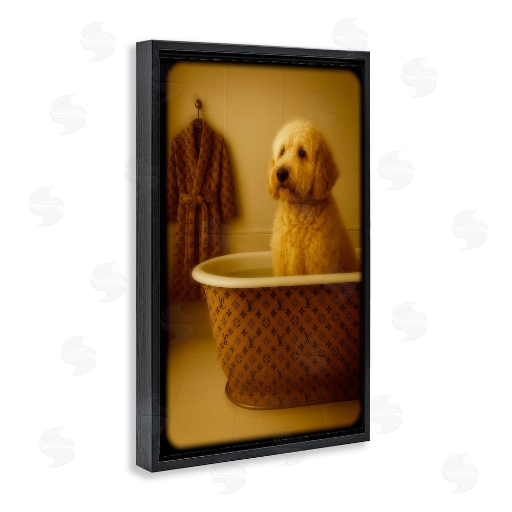 Grotto Studios Couture Dog in Luxury Tub Black Floating Frame Canvas Wall Art Print