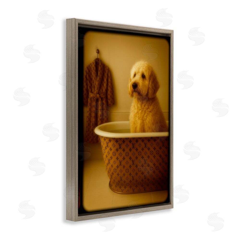 Grotto Studios Couture Dog in Luxury Tub Brown Floating Frame Canvas Wall Art Print