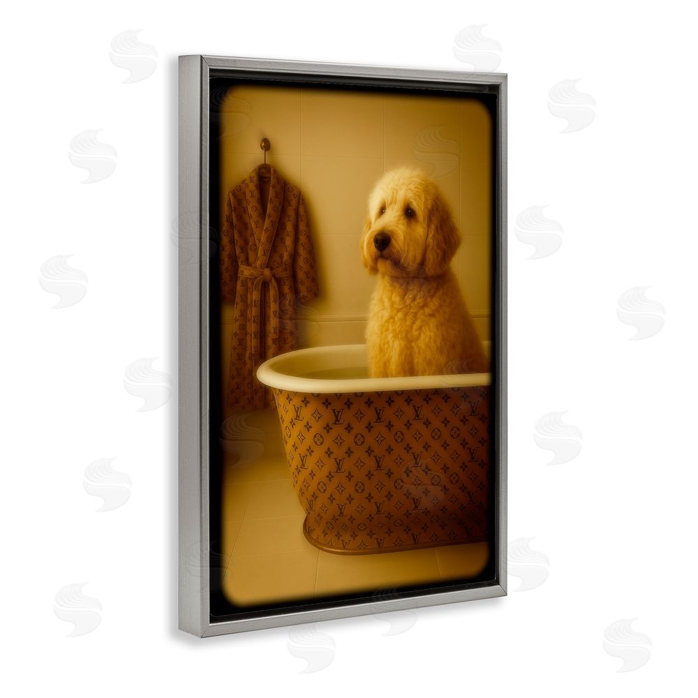 Grotto Studios Couture Dog in Luxury Tub Gray Floating Frame Canvas Wall Art Print