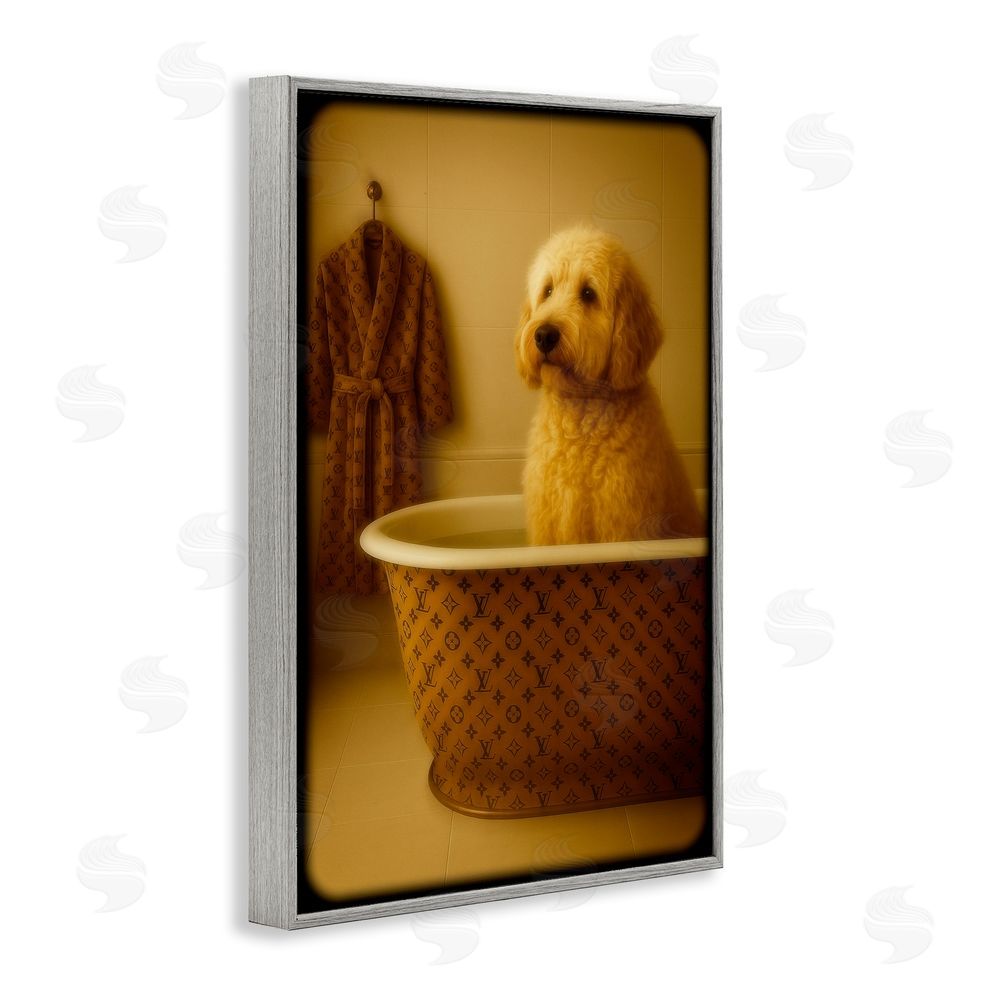 Grotto Studios Couture Dog in Luxury Tub Gray Framed Giclee Wall Art Print