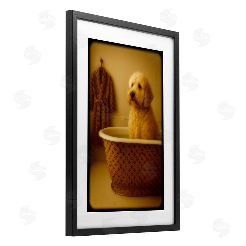 Grotto Studios Couture Dog in Luxury Tub Black Framed Print Under Glass Wall Art