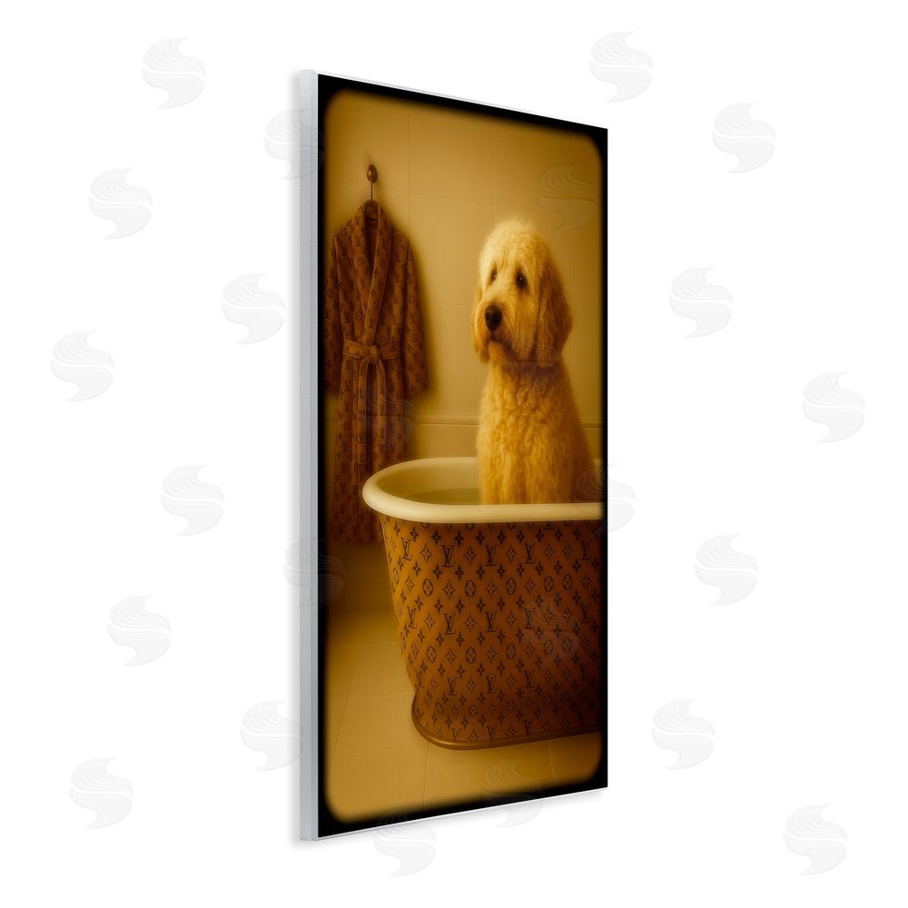Grotto Studios Couture Dog in Luxury Tub Wall Plaque with Fixed Lithograph Print