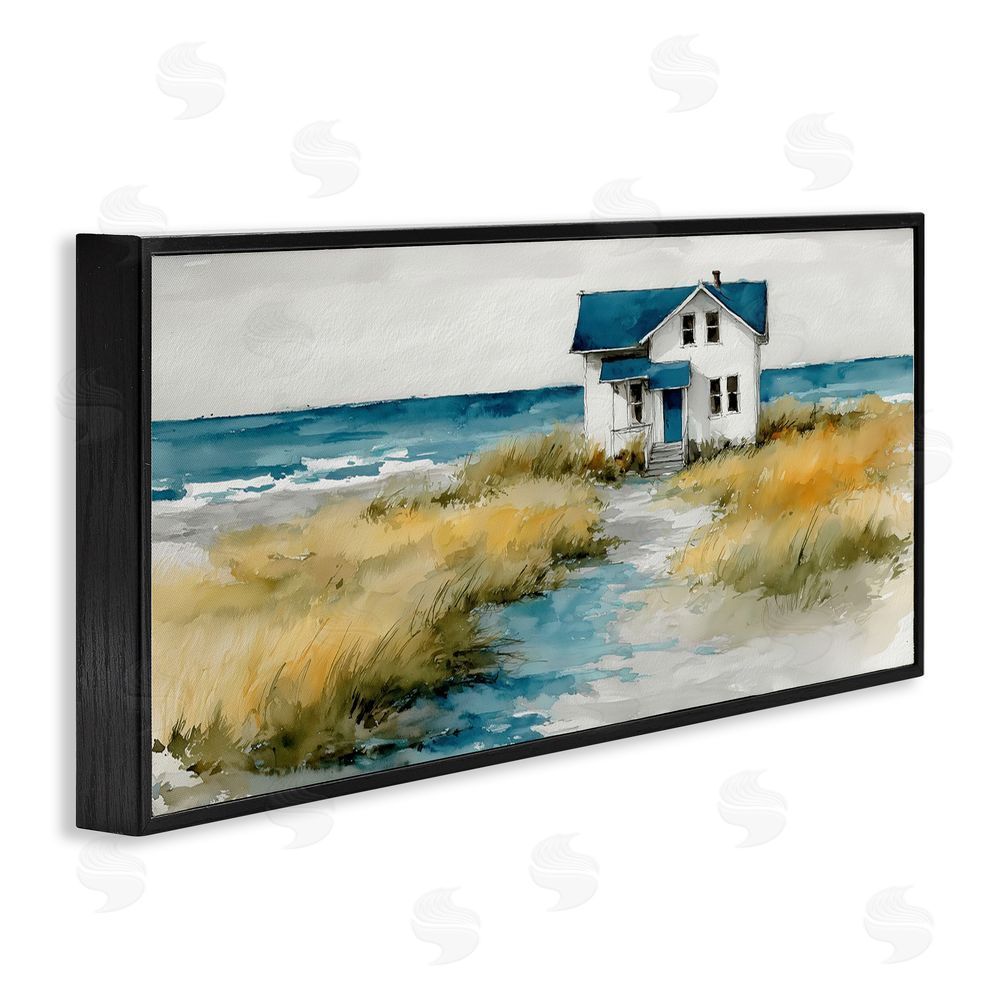 A Barefoot Stylist Blue Roof Cottage by the Sea Black Framed Giclee Wall Art Print
