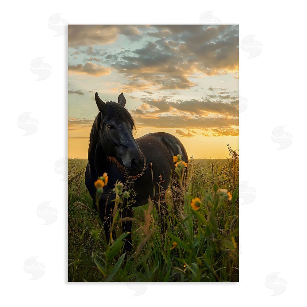 Creative Studio Standing In Field Of Flowers Stretched Canvas Wall Art Print