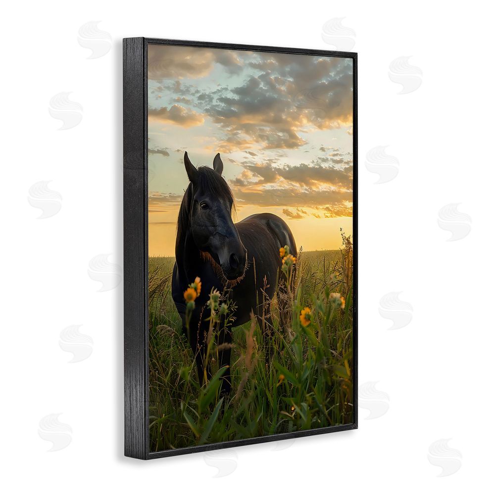 Creative Studio Standing In Field Of Flowers Black Framed Giclee Wall Art Print