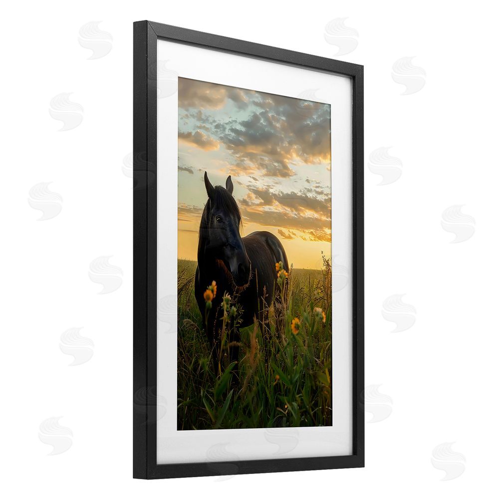Creative Studio Standing In Field Of Flowers Black Framed Print Under Glass with White Mat Wall Art