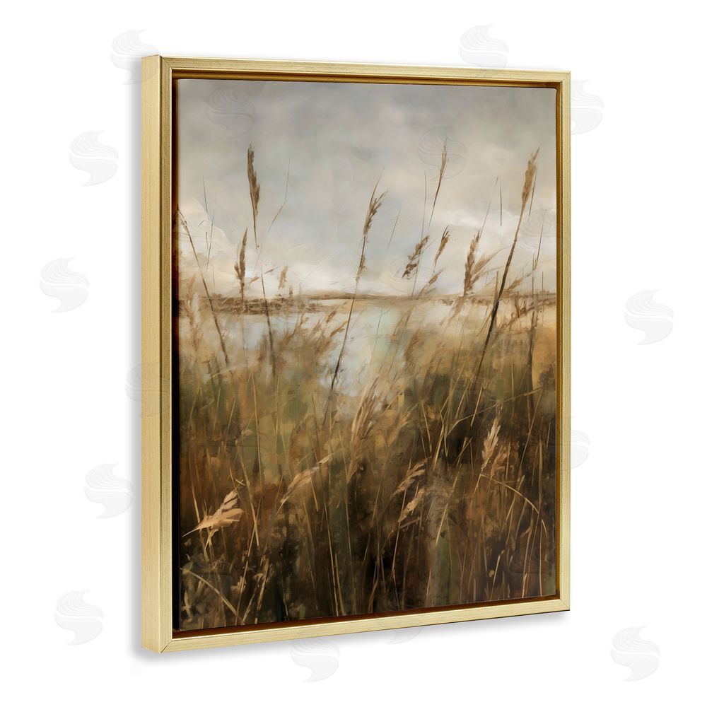 Creative Studio Tall Grass Beside Quiet Lake Gold Floating Framed Canvas Wall Art Print