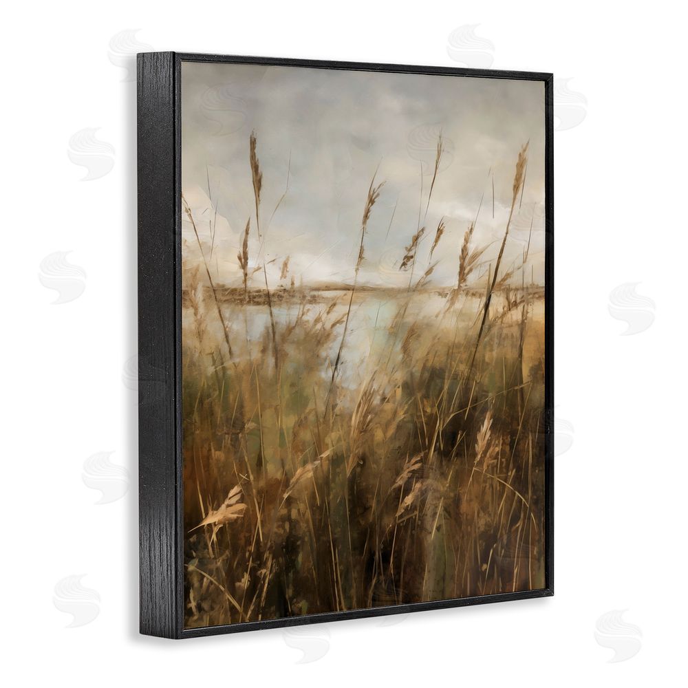 Creative Studio Tall Grass Beside Quiet Lake Black Framed Giclee Wall Art Print