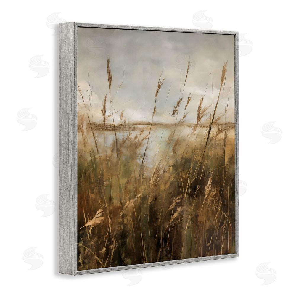 Creative Studio Tall Grass Beside Quiet Lake Gray Framed Giclee Wall Art Print