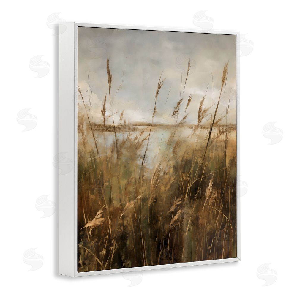 Creative Studio Tall Grass Beside Quiet Lake White Framed Giclee Wall Art Print