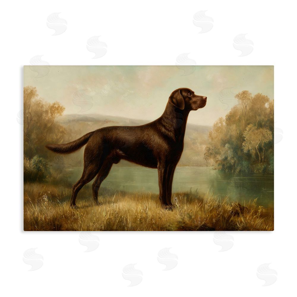 Petal Prints Design Chocolate Brown Labrador Stretched Canvas Wall Art
