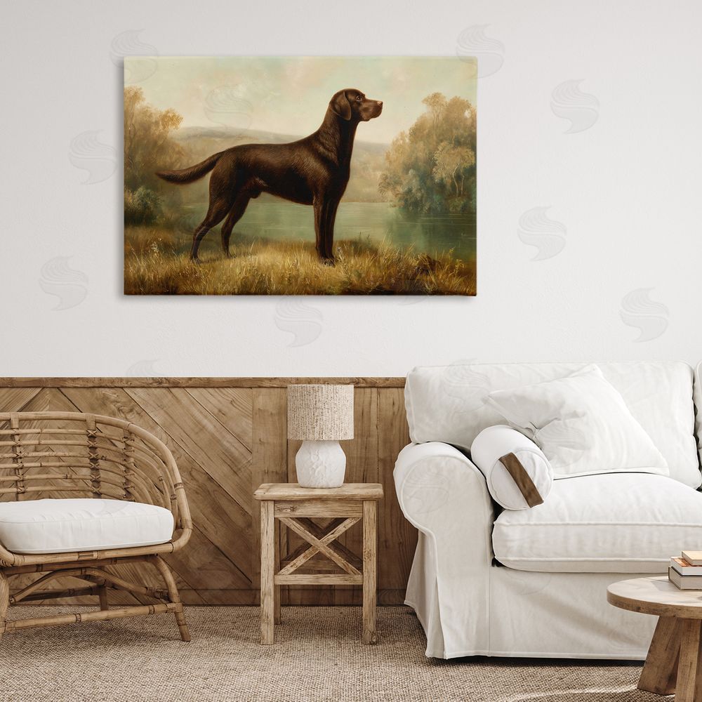 Petal Prints Design Chocolate Brown Labrador Stretched Canvas Wall Art in Room